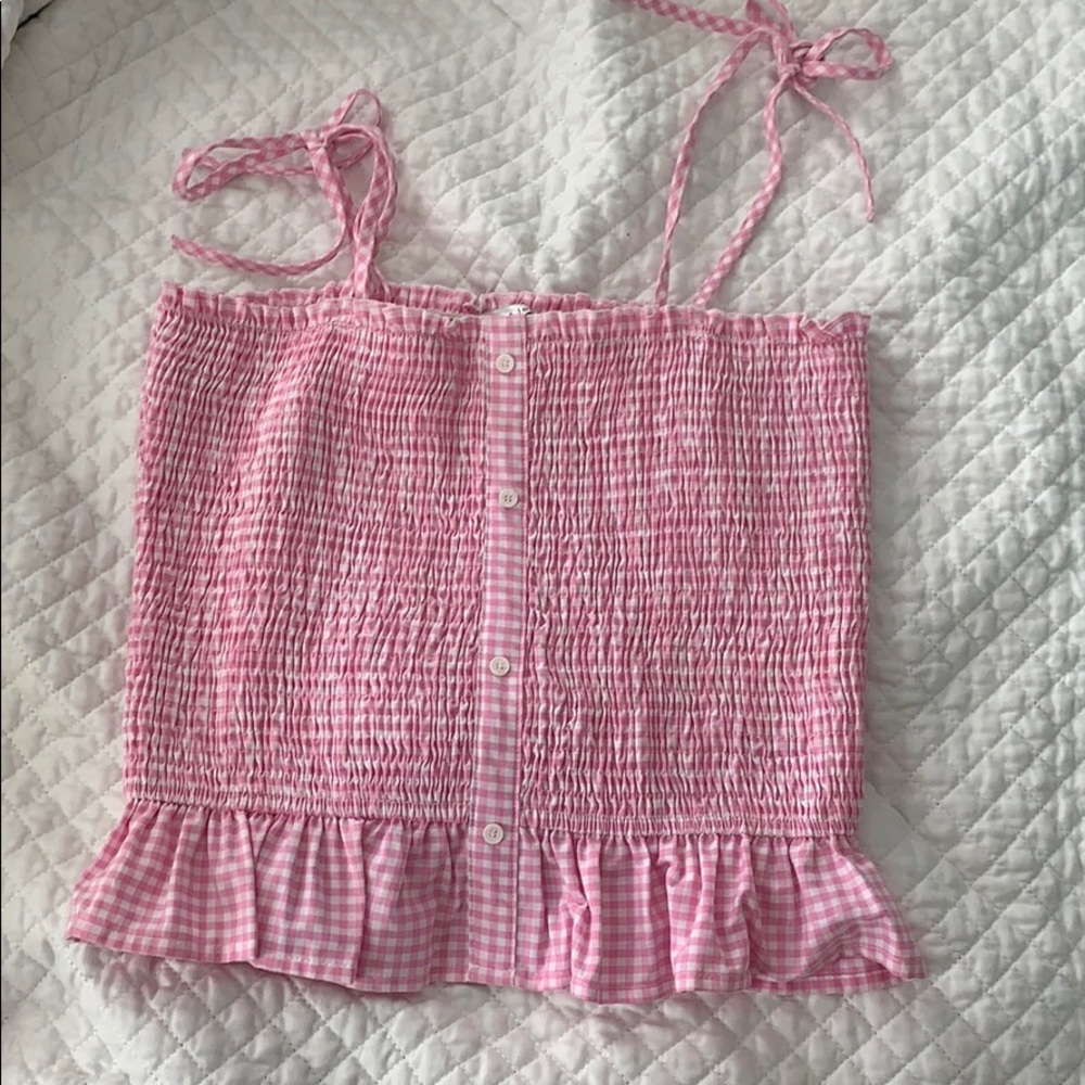 Smocked gingham tank top